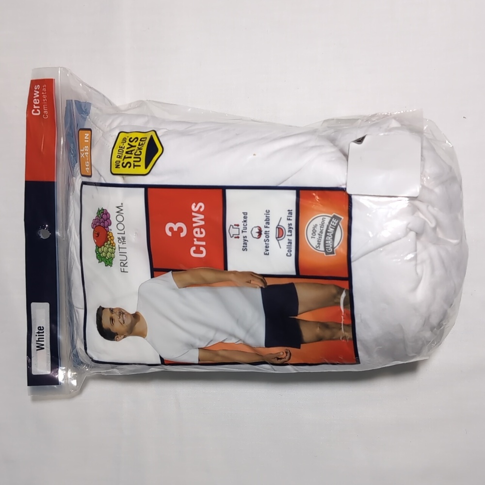 Mens White Fruit of the Loom Crew Neck T Shirts 3 Pack Size XL 46-48 Bundle Save